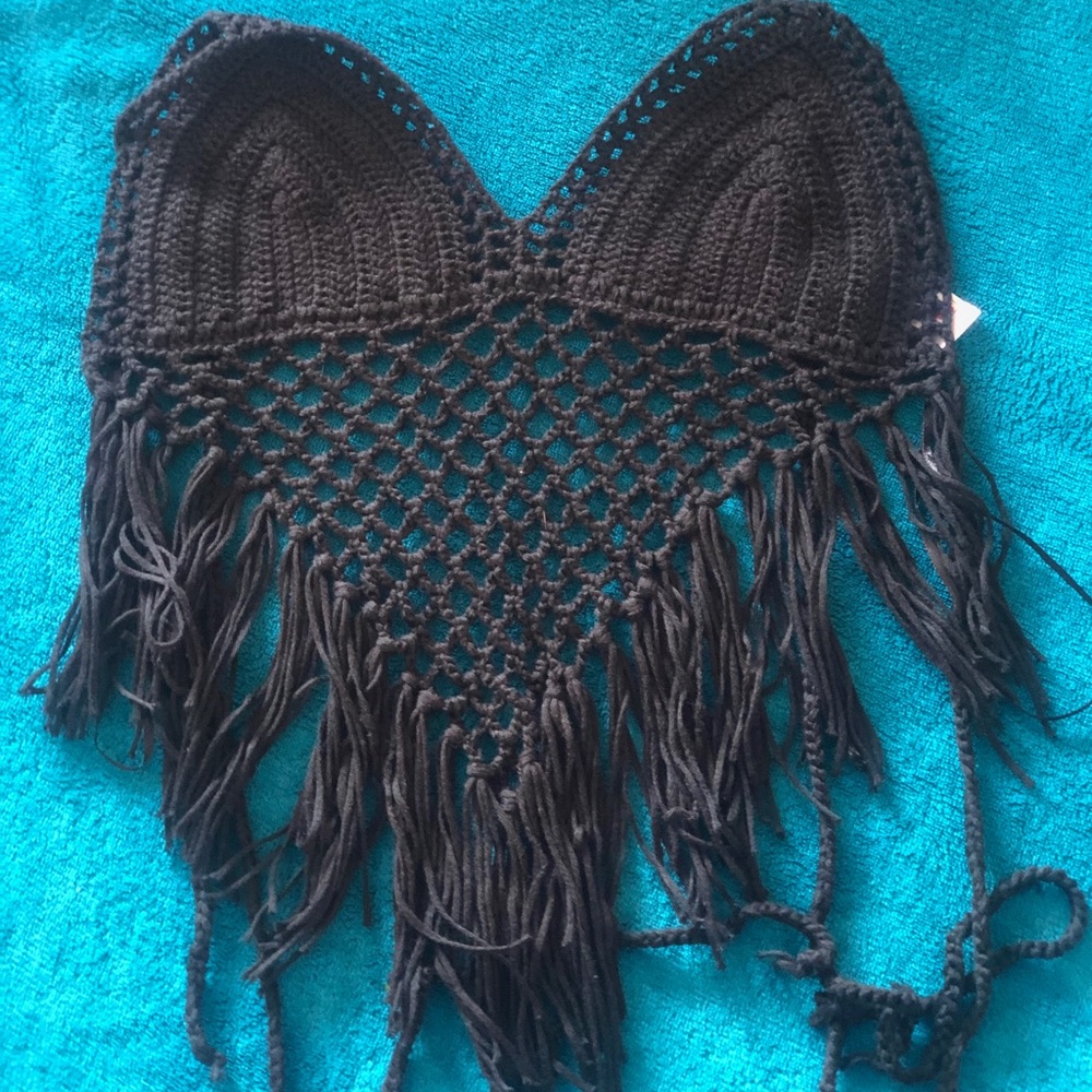 Black fringe crop top. Size small.